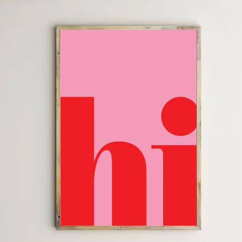 GKUVBF Rote „Hi“-Buchstaben auf rosa Hintergrund, Leinwandbild, Kunstdruck, Poster, Wandbild, Dekoration für Zuhause (30 x 45 cm/rahmenlos)