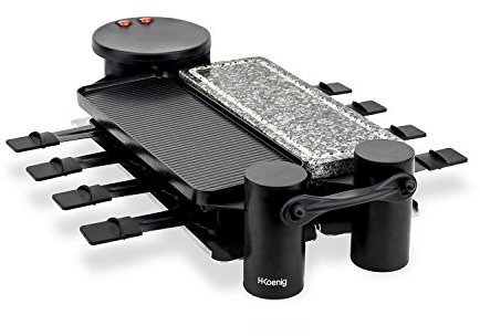 H.Koenig Appareil à raclette Multifonction 8 personnes RP360, modulable rotatif 360°, Convivial Professionnel, Pierre Naturelle, Grill, Raclette fromage, 8 poêlons antiadhésifs, Plaques amovibles