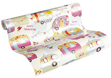 A.S. Creation 343451 A.S. Création Wallpaper, Paper, Pink, Pink, Light Blue, Green, Yellow, Orange, 10.05 m x 0.53 m