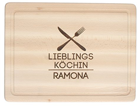 Personalisiertes Schneidebrett aus Buchenholz - 40 cm Schneidebrett Holz - Brett inkl. Saftrille - Holzbrett als Geschenkidee mit Motiv & Gravur (Motiv 1 - Lieblingsköchin)