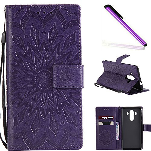 COTDINFOR Funda para Huawei Mate 10 Pro Flip Carcasa Funda Móvil de Tapa Libro con Cierre Magnético Wallet Cover Protectora Case para Huawei Mate 10 Pro Sunflower Purple KT