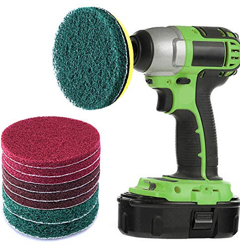 SIQUK 9 Piezas Scrubber Kit de Limpieza Taladro con Estropajo 4 Pulgadas con 3 tipos Almohadillas de Pulido Abrasivo y 1 pc Gancho