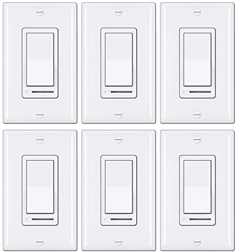 BESTTEN 6 Pack Dimmer Light Switch, LED Dimmer Switch, Single-Pole or 3-Way, for Dimmable LED, Halogen and Incandescent Bulbs, 120V, Wall Plate Included, UL Listed, White