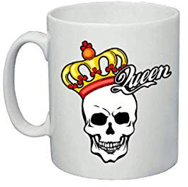 Regali Pazza idea Tazza Mug Decorata Queen Teschio - 8x10 cm - Ceramica - Stile Gotico - Perfetta per Halloween - Collezione Unica