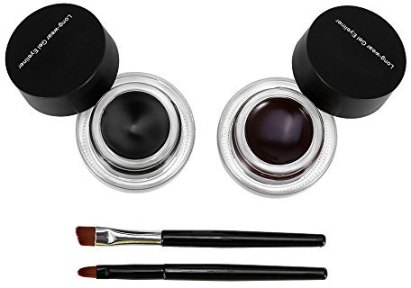 2 Flaschen wasserdicht langlebige Gel Eyeliner Augen Make-up Kosmetik Set mit 2 Stück Pinsel(Schwarz + Braun)