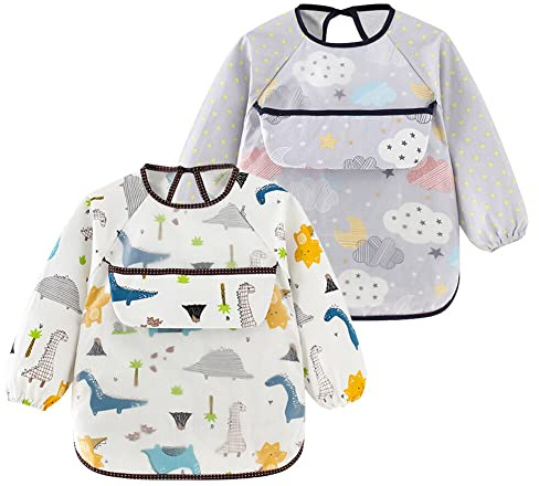 Maeau 2 pcs Blouse Peinture Enfant 12-24 mois Blouse Repas Bébé Manches Longues Imperméable Tablier Enfant pour Peinture Scolaire Waterproof Tablier de Peinture Imperméable Fille Garçon