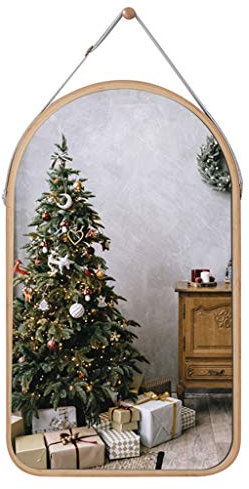 Espejo Redondo de Pared Espejo de baño Espejo de tocador Espejo de baño Espejo Decorativo de Madera de Dormitorio Espejo Redondo con Cuerda (68 * 40.5cm, Yellow)