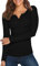 Hiistandd Women's Shirt Long Sleeve Fashion Solid Color Button V Neck Slim Fit T-Shirt Sexy Tops(A-Black,Small)