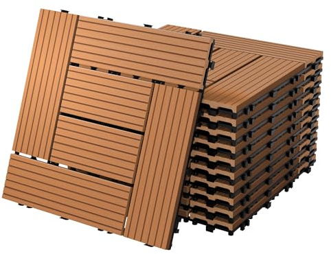 ECD Germany WPC Terrassenfliesen 30x30 cm/22 Stück=2m², Hellbraun, Mosaik, Holzoptik, Bodenbelag mit Klicksystem und Drainage, Terrassendielen Balkonfliesen, Klickfliesen für Terrasse Garten & Balkon
