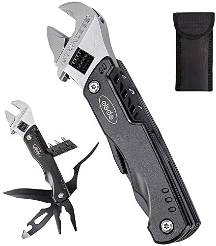 obdo Multifunktionswerkzeug 11 in 1 Notfallwerkzeug mit Zange Messer Säge Schraubendreher aus Edelstahl mit Rostfreiem Stahl (rot oxidiert) Griff