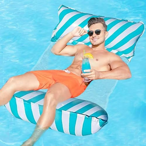 Seasboes Hamac Gonflable 4 en 1, Longue d'eau Piscine Hamacs d'eau, Hamac Gonflable pour Adultes et Enfants（Bleu）