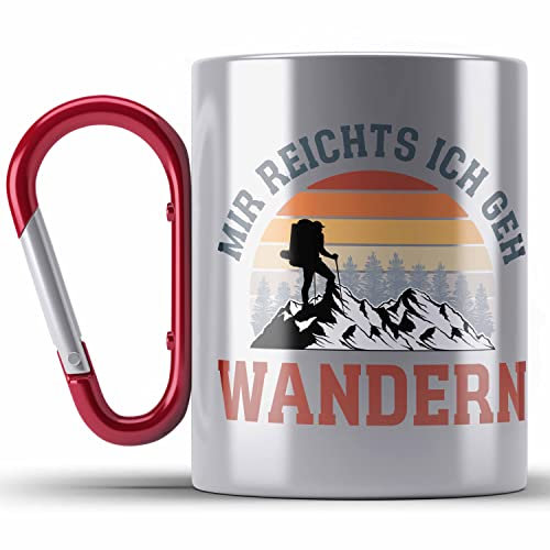 Trendation - Mir Reichts Ich Geh Wandern Edelstahl Tasse Karabiner Geschenk Karabiner Edelstahl Tasse Karabiner Edelstahl Wander Kaffeebecher Lustiger Spruch (Rot)