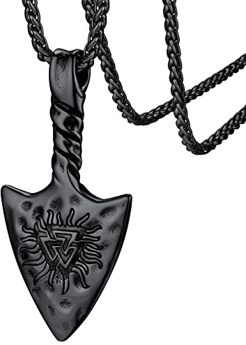 FaithHeart schwarz Viking Stil Speer Anhänger Halskette mit Valknut Wikinger Stil Pfeil Halskette mit Valknut für Freunden Ehemann