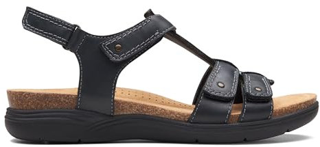 Clarks Femme April Cove Sandales de Sport, Black Leather, 39 EU Étroit