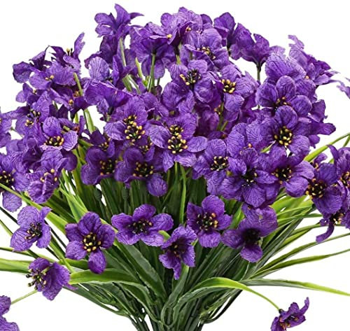 YKKJ 6 Bouquets Fleur Artificiel,Fleurs Artificielles Extérieures,pour Vase Intérieur Extérieur Plantes Suspendues Pot Jardin Porche Décor Mariage Ferme Décoration(Violet).