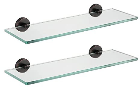 JQK Badezimmer-Glasregal, ölgeriebene Bronze, gehärtetes Glas, Duschaufbewahrung, 40,6 x 12,7 cm, 304 Edelstahl, ORB Wandhalterung, 2 Stück, TGS101L16-ORB-P2