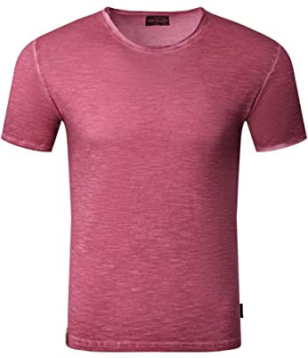 Reslad T-Shirt Herren Rundhals verwaschene Baumwolle Vintage Optik Sommer Shirt Männer RS-5040 Bordeaux M