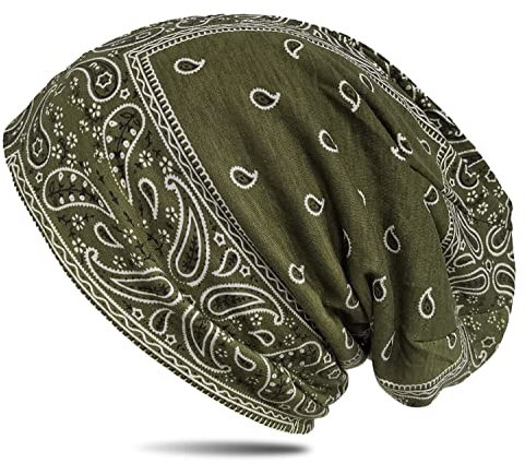 WANSSY® Damen Herren Unisex Uni Farbe Beanie mit Färbemuster Federmuster Fashion Einheitshröße Kopfbedeckung (Olivergrün)
