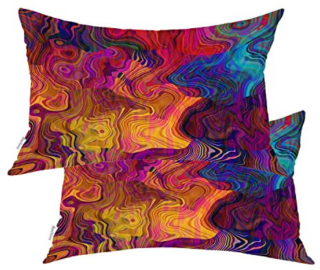 BaoNews Rote abstrakte Kunst-Kissenbezüge, lila, farbenfroh, digitaler Kissenbezug, versteckter Reißverschluss, dekorative Kissenbezüge für Haar, Haut, Lendenwirbelsäule, 30,5 x 50,8 cm, 2 Stück