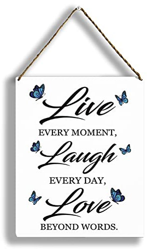 Live Laugh Love Schild, Always Kiss Me Goodnight, Wandschild, Live Laugh Love, Wanddekoration, Bauernhaus, Veranda, Landhaus, Büro, inspirierende Geschenke, 20.3x25.4 cm Holzwandbehang (GMS667)