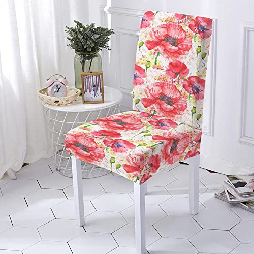 Stuhlhussen Rote Blume Weiß Stuhlhussen Schwingstühle Stretch Weiche Elasthan Stuhlbezug Waschbar Hussen für Stühle Abnehmbare Stuhlhusse Langlebig Universal Stuhlhussen 6er Set