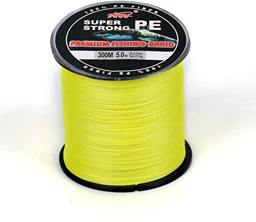 Amur Leopard Geflochtene Angelschnur 4 Fach 300m PE Super Starke Geflochtene Schnüre Bissfeste Abriebfest, Fluoreszierendes Gelb, 3.0#/0.28mm/18.2kg