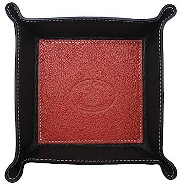FrasiBags Vaciabolsillos de Cuero Made in Italy, Bandeja Porta Objetos de Piel Cuadrada (Rojo)