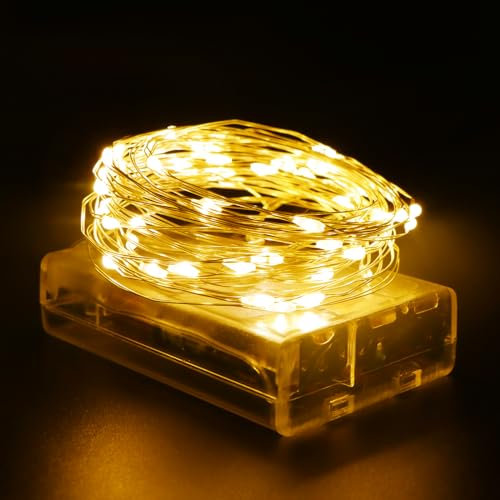 OWill Lucine Led Decorative a Batteria,10M 100 LED luci albero di natale,Luci led camera da letto,Luci led per natale decorazioni,Decorazioni camera,Feste, Matrimonio(1 Pezzi Bianco caldo)
