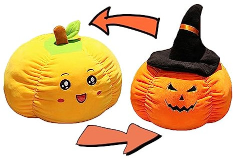 EXQUILEG Reversible Kürbis Soft Toys, Doppelseitiges Flip Kürbis Plüschtier, Halloween-Puppen Für Jungen/Mädchen (35CM)