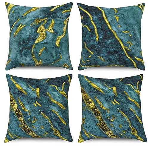 ASDCXZ Marmor Kissenbezug 40x40 cm 4er Set, Modern Blau Grün Gold Bunt Marmor Optik Sofa Dekokissen Kissenbezüge Kissenhülle Waschbar Polyester Flachs Textil Polster Kopfkissenbezug Kissen Bezug