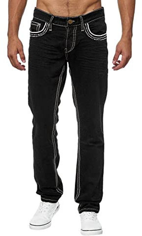 Dinnesis Männer Frühling Sommer Hose Lässige Bodybuilding Tasche Denim Sporthose Lässige Hose in voller Länge Glocken Hosen Herren (Black, L)