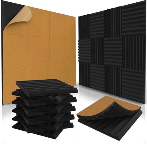 Selbstklebende Akustikplatten, Akustikschaumstoff, Studio-Schaumstoffkeile, hochdichte Paneele, schalldichte Keile, Anthrazit, 2,5 x 30,5 x 30,5 cm, 36 Stück