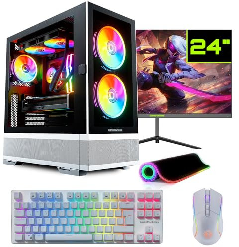GameMachines Element Snow Komplett Set - Gaming PC - Wasserkühlung - AMD Ryzen 7 5700X - GeForce RTX 5060-1TB SSD - 32GB RGB DDR4 - WLAN - Tastatur - Maus - Mauspad - 24 Zoll 165Hz Monitor - Win 11