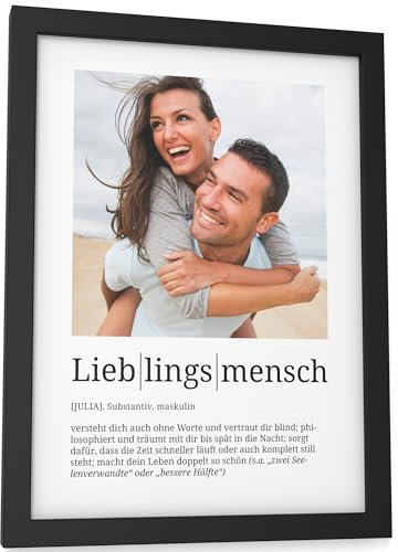 Papierschmiede® Personalisierte Geschenke Lieblingsmensch, Definition mit Foto in DIN A5 (15x21 cm) Rahmen wählbar fertig gerahmt, Persönliches Bild als Geschenk zu Weihnachten, Geburtstag, Jahrestag