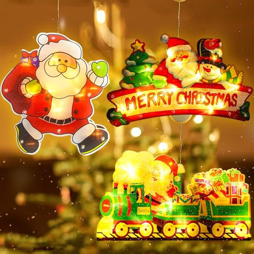 RosyFate Luci Natale Finestra, 3 x Luci Di Natale, Luci Decorazione Natale Per Finestra, Luminarie Natalizie, Lampada a Ventosa per Finestra, Decorazioni Natalizie per la Casa (B)