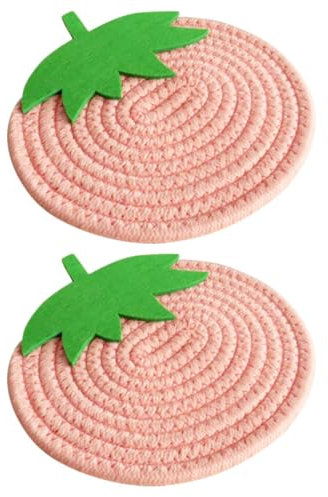 GOOHOCHY 2st Erdbeer Topflappen Gewebte Untersetzer Erdbeer-tischset Küchentopfmatte Geflochtener Tassenuntersetzer Tischset in Erdbeerform Handbuch Teekanne Matte Baumwollseil
