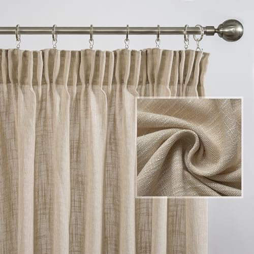 MYSKY HOME Vorhang kräuselband Halbtransparent Gardine Leinenoptik Gardinen Moderner Natürlicher Stil Vorhänge 2er Set H 245 x B 140 cm Geeignet für Kinderzimmer und Wohnzimmer,Beige
