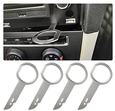 Adunsiaoto 4 Pcs Car Radio Release Key Extraction Tool, Car Radio Removal Tool Key, Universal Pin Stereo Hooks Tools, Car Stainless Steel Pin Radio Adapter Disassembly Tool, Cars Audio Accessorie