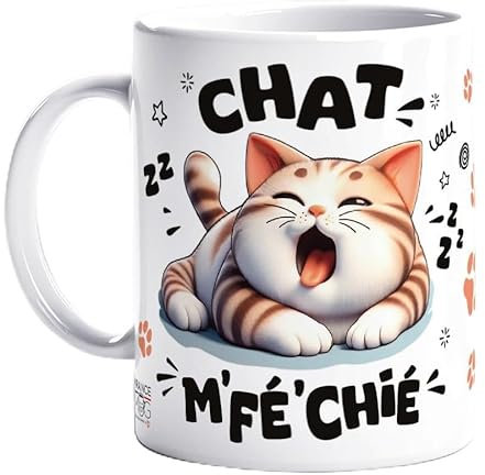 France - Taza de gato M'Fé'Chié' (colección de gatos) - Café té, idea de regalo original de cumpleaños, humor, animal amigo colega familia