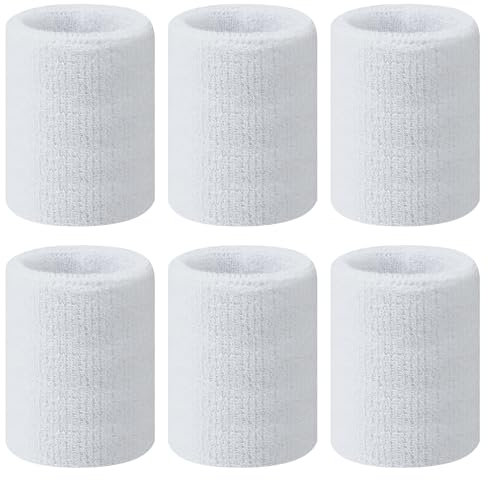 6 Pack Sweat Wrist Bands, 3 Inch Elastic Sport Wristbands Absorbent and Breathable Thick Cotton Wrist Sweatbands Fitness Supplies for Working Out, Gymnastic, Basketball, Tennis, Football, Running, Gym