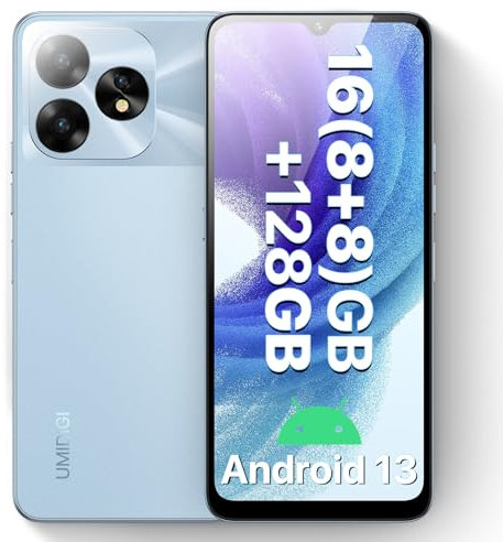 UMIDIGI A15T NFC Smartphone (2024) 16+128GB, MediaTek Helio G95, Dreifachkamera 64+8+2MP, Frontkamera 16MP, Display 6,7 Zoll HD+, 5000 mAh, Android 13, Handy 4G Dual-SIM/Gesichtsentriegelung/GPS-Blau