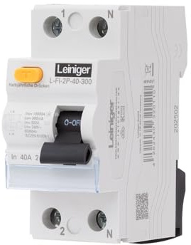 FI-Schalter Typ A von Leiniger, Fehlerstromschutzschalter (RCD), 2-polig, 300mA, 25A/40A/63A, VDE geprüft (25.0, Ampere)