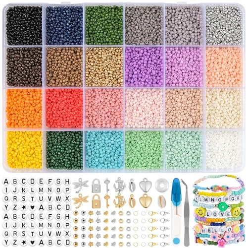 RUBY 2mm Abalorios para Hacer Pulseras, 24 Colores Cuentas para Pulseras con 300 Abalorios Letras Kit Bolitas para Hacer Pulseras Regalo para Niños y Adultos en Navidad, Fiestas, Recompensass, etc.