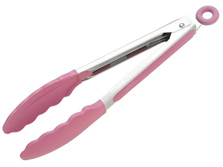 Wiltshire Silicone Kitchen Tongs 23cm, Cooking & Serving Tongs, Salad & BBQ Tongs, Stainless Steel, Heat-Resistant Utensil, Non-Stick, Non-Scratch Tip, Studio Pink, 27x3.5x3.7cm