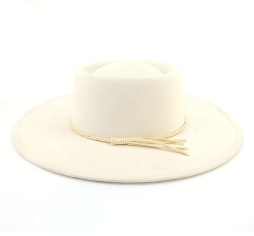 LIDHAY Fedora-Hut mit breiter Krempe für Herren und Damen, großer Rancher, Filzhut, Pork Pie, Jazz-Hut, Beige, Einheitsgr��e