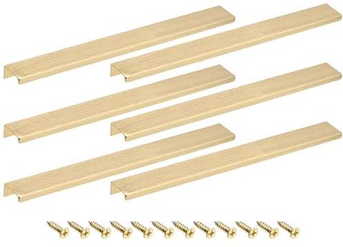 sourcing map Cabinet Finger Edge Pull, 6pcs 300mm/11.81 Aluminum Alloy Back Mount Hidden Cabinet Pulls Concealed Handle for Home Kitchen Drawer Cabinet, Gold