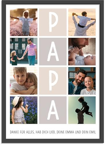 OWLBOOK® Foto Collage mit 8 Fotos & Text selbst gestalten | Personalisierte Foto Geschenke für Papa zum Geburtstag | Fotogeschenke für Papa Geschenk Geburtstagsgeschenk | optional mit Bilderrahmen