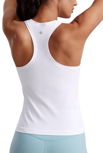 CRZ YOGA Camisetas sin Mangas para Mujer sin Costuras Camisas de Entrenamiento con Espalda Cruzada Blanco 40
