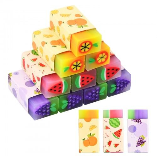 Dokeno Aesthetic Radiergummi Set, 12 Stück Fruchtgeschmack Radiergummis, Coole Sachen für Teenager Mädchen, Radiergummi Bunt und Weich für Kinder Schulbedarf Schreibwaren
