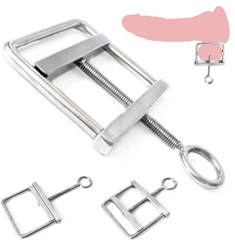 Soarvlorfy Extrem Edelstahl Hoden Folter CBT Hodensack-Quetscher Metall Verstellbar Penisklemmen Hodenringe für Männer Hodenstrecker Ballstretcher Hodenpresse SM Fetisch Bondage für Männer
